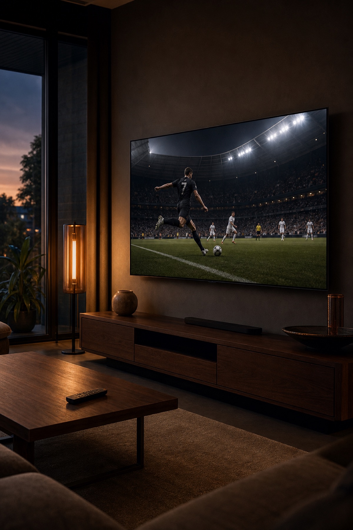Grand écran OLED diffusant un match en direct.